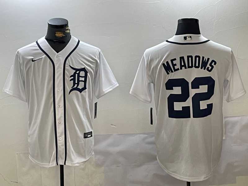 Men%27s Detroit Tigers #22 Parker Meadows White Cool Base Stitched Jersey